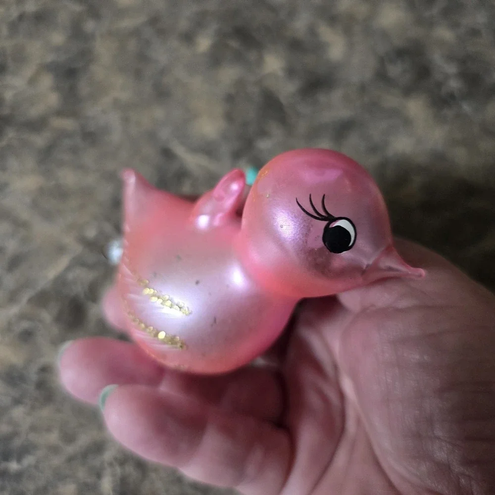 Vintage West Germany Glass Bird Ornament Pink Glitter Clip Style‎ Christmas 3